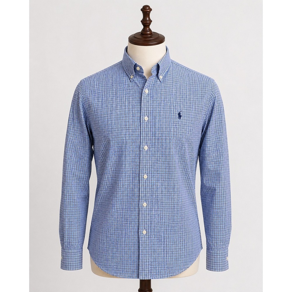 Ralph Lauren Gingham Check Mens M Pink Blue‎ Long Sleeve Button Down Pony Shirt